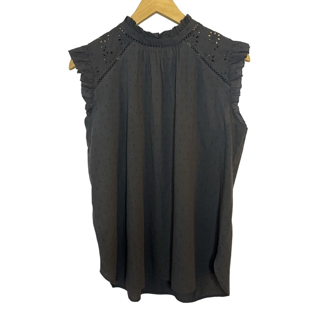 LOFT Womens Med Gray Ruffle Sleeve Blouse Petite Prairie Feminine Cottagecore‎